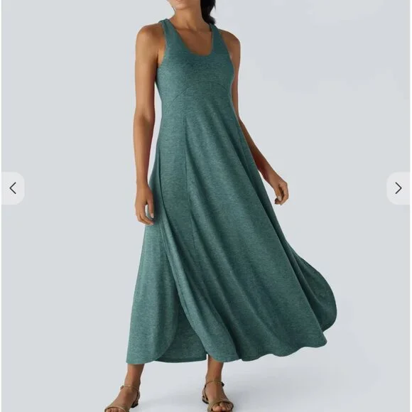 Halara U Neck Backless Split Flowy Maxi Casual Tank Dress - Picture 8 of 9
